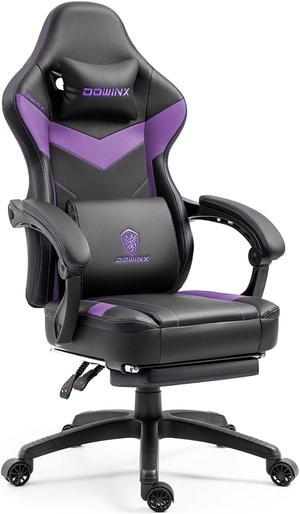 Dowinx Gaming Chair with Pocket Spring Cushion, Breathable PU Leather Computer Chair High Back, Reclining Game Chair with Footrest and Massage Lumbar Support, Black Purple