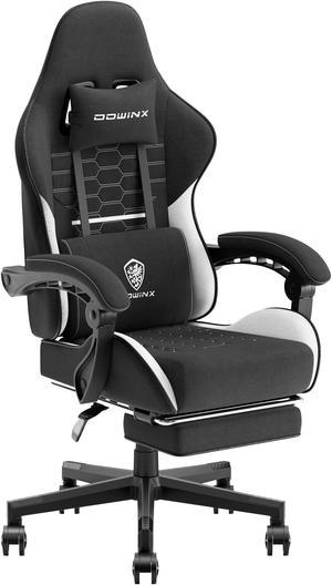 Dowinx Gaming Chair Fabric with Pocket Spring Cushion, Massage Game Chair Cloth with Headrest, Ergonomic Computer Chair with Footrest 290LBS, Black and White