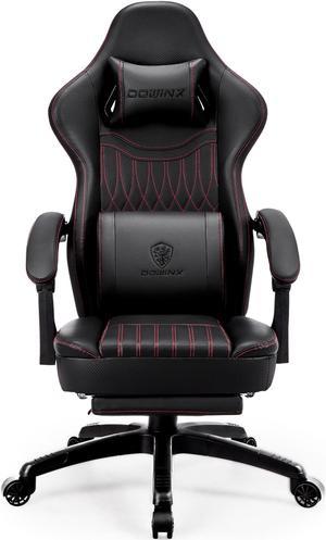 Dowinx Gaming Chair with Pocket Spring Cushion Vintage Style, Breathable PU Leather Gamer Chair, Ergonomic Computer Chair with Massage Lumbar Support and Footrest (Black)