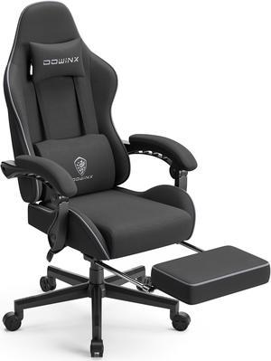 Dowinx Fabric Gaming Chair with Pocket Spring Cushion Ergonomic Computer Chair with Footrest Cloth Gamer Chair with Massage Lumbar Support and Headrest Black