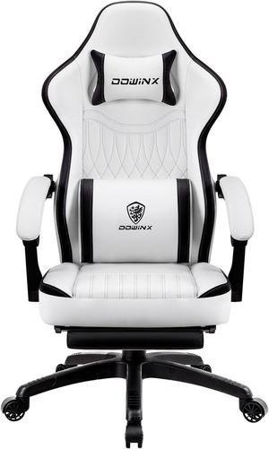 Dowinx Gaming Chair with Pocket Spring Cushion Vintage Style, Breathable PU Leather Gamer Chair, Ergonomic Computer Chair with Massage Lumbar Support and Footrest (Black White)