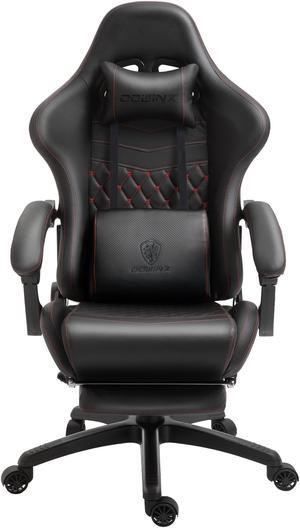 Dowinx PU Leather Gaming Chair with Massage Lumbar Support High Back Adjustable Office PC Chair Swivel Task Computer Chair with Footrest, Black