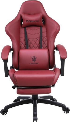 Dowinx PU Leather Gaming Chair with Massage Lumbar Support High Back Adjustable Office PC Chair Swivel Task Computer Chair with Footrest, Red