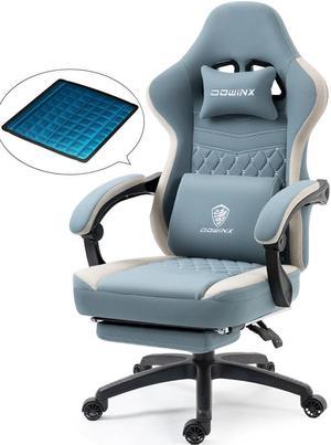 Dowinx Gaming Chair with Pocket Spring Cushion, Breathable Fabric Computer Chair with Gel Pad, Comfortable Office Chair with Storage Bag, Massage Game Chair with Footrest, Blue