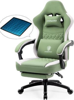 Dowinx Gaming Chair with Pocket Spring Cushion, Breathable Fabric Computer Chair with Gel Pad, Comfortable Office Chair with Storage Bag, Massage Game Chair with Footrest, Green