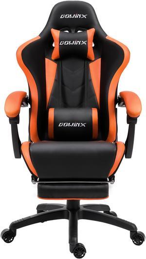 Dowinx Ergonomic Gaming Chair with Massage Lumbar Support, High Back Office Computer Chair with Footrest, Racing Style Recliner PU Leather Gamer Chairs, Orange