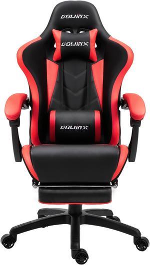 Dowinx Ergonomic Gaming Chair with Massage Lumbar Support, High Back Office Computer Chair with Footrest, Racing Style Recliner PU Leather Gamer Chairs, Red