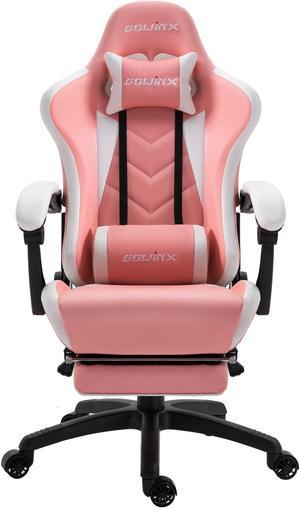 Dowinx Ergonomic Gaming Chair with Massage Lumbar Support, High Back Office Computer Chair with Footrest, Racing Style Recliner PU Leather Gamer Chairs, Pink
