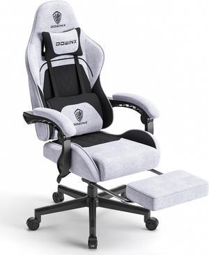 Dowinx Fabric Gaming Chair with Pocket Spring Cushion, Ergonomic Computer Chair with Footrest, Cloth Gamer Chair with Massage Lumbar Support and Headrest, Light Grey