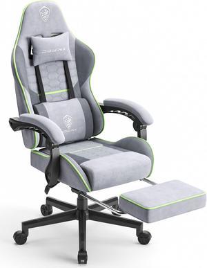 Dowinx Fabric Gaming Chair with Pocket Spring Cushion, Ergonomic Computer Chair with Footrest, Cloth Gamer Chair with Massage Lumbar Support and Headrest, Green and Grey