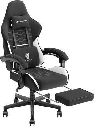 Dowinx Fabric Gaming Chair with Pocket Spring Cushion, Ergonomic Computer Chair with Footrest, Cloth Gamer Chair with Massage Lumbar Support and Headrest, Black and White