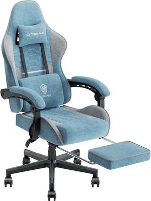 Dowinx Fabric Gaming Chair with Pocket Spring Cushion, Ergonomic Computer Chair with Footrest, Cloth Gamer Chair with Massage Lumbar Support and Headrest, Blue