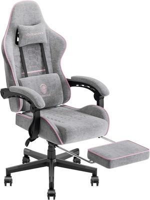 Dowinx Fabric Gaming Chair with Pocket Spring Cushion, Ergonomic Computer Chair with Footrest, Cloth Gamer Chair with Massage Lumbar Support and Headrest, Black and White Pink