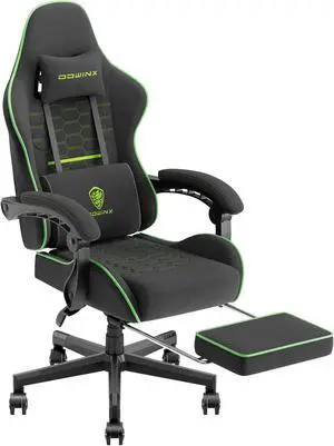 Dowinx Fabric Gaming Chair with Pocket Spring Cushion, Ergonomic Computer Chair with Footrest, Cloth Gamer Chair with Massage Lumbar Support and Headrest, Black and White Black and Green Dowinx Fabric Gaming Chair with Pocket Spring Cushion, Ergonomic Computer Chair with Footrest, Cloth Gamer Chair with Massage Lumbar Support and Headrest, Black and White Black and Green