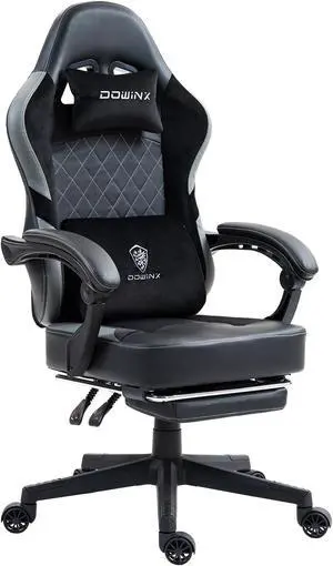 Dowinx Gaming Chair with Pocket Spring Cushion, Ergonomic  Computer Chair with Footrest, High Back Game Chair with Massage Lumbar Support for Office Home, Black Grey