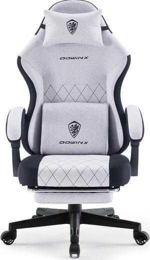 Dowinx Gaming Chair Fabric with Pocket Spring Cushion, High Back Ergonomic Computer Chair with Footrest and Massage Lumbar Support, Ideal for Office Gaming, Supports Up to 300LBS, Grey