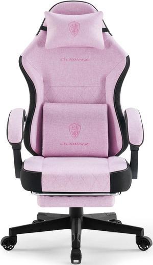 Dowinx Gaming Chair Fabric with Pocket Spring Cushion, High Back Ergonomic Computer Chair with Footrest and Massage Lumbar Support, Ideal for Office Gaming, Supports Up to 300LBS, Pink