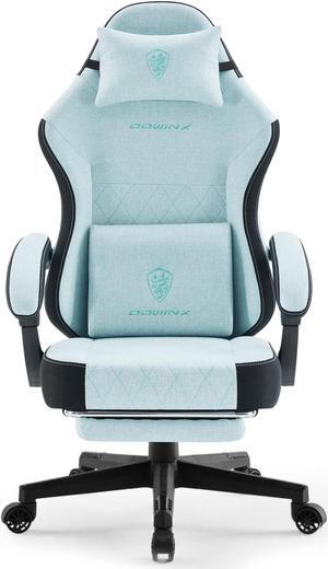 Dowinx Gaming Chair Fabric with Pocket Spring Cushion, High Back Ergonomic Computer Chair with Footrest and Massage Lumbar Support, Ideal for Office Gaming, Supports Up to 300LBS, Blue