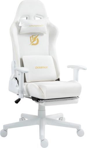 Dowinx Gaming Chair with Massage Lumbar Support - Ergonomic Suede Fabric Computer Chair with Adjustable Footrest, High Back Reclining Office Gaming Chair for Adults, White