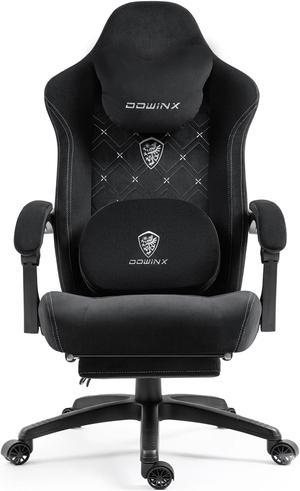 Dowinx Gaming Chair Fabric with Heated Shiatsu Massage Lumbar, Big and Tall Game Chair Breathable with Footrest and Pocket Spring Cushion, High Back Computer Chair for Adult, Black