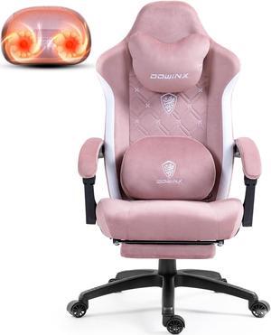 Dowinx Gaming Chair Fabric with Heated Shiatsu Massage Lumbar, Big and Tall Game Chair Breathable with Footrest and Pocket Spring Cushion, High Back Computer Chair for Adult, Pink