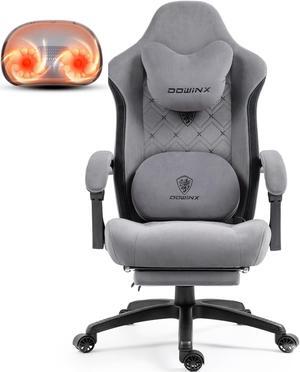 Dowinx Gaming Chair Fabric with Heated Shiatsu Massage Lumbar, Big and Tall Game Chair Breathable with Footrest and Pocket Spring Cushion, High Back Computer Chair for Adult, Grey