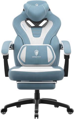 Dowinx Gaming Chair with Footrest, Ergonomic Massage Game Chair for Adults, Heavy-Duty PC Computer Chair with Massage Lumbar Support, Adjustable Recline and Storage Pouch For Home Office, Blue Fabric