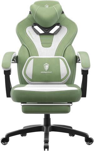 Dowinx Gaming Chair with Footrest, Ergonomic Massage Game Chair for Adults, Heavy-Duty PC Computer Chair with Massage Lumbar Support, Adjustable Recline and Storage Pouch For Home Office, Green Fabric