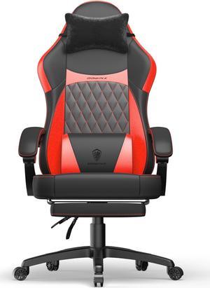 Dowinx Ergonomic Gaming Chair with Pocket Spring Cushion and Massage Lumbar Support, High Back Leather Office Chair with Footrest, 300LBS Capacity, Black Red