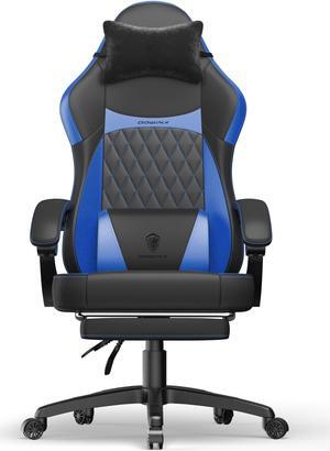 Dowinx Ergonomic Gaming Chair with Pocket Spring Cushion and Massage Lumbar Support, High Back Leather Office Chair with Footrest, 300LBS Capacity, Black Blue