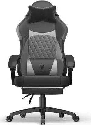 Dowinx Ergonomic Gaming Chair with Pocket Spring Cushion and Massage Lumbar Support, High Back Leather Office Chair with Footrest, 300LBS Capacity, Black Grey