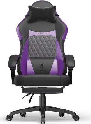 Dowinx Ergonomic Gaming Chair with Pocket Spring Cushion and Massage Lumbar Support, High Back Leather Office Chair with Footrest, 300LBS Capacity, Black Purple
