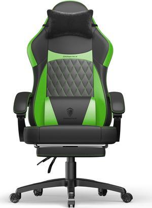 Dowinx Ergonomic Gaming Chair with Pocket Spring Cushion and Massage Lumbar Support, High Back Leather Office Chair with Footrest, 300LBS Capacity, Black Green