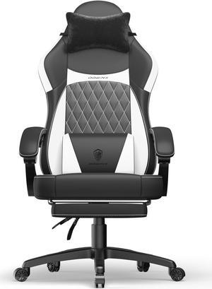 Dowinx Ergonomic Gaming Chair with Pocket Spring Cushion and Massage Lumbar Support, High Back Leather Office Chair with Footrest, 300LBS Capacity, Black White