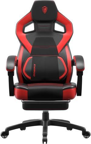 Dowinx Fabric Gaming Chair with Footrest - Big and Tall, Wide Back Gamer Chair with Massage for Adults, 300lbs Capacity, Black Red Leather
