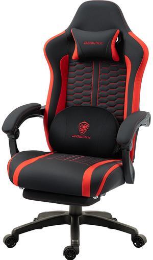 Dowinx Gaming Chair with Heated Massage Lumbar Support, Ergonomic Gaming Computer Chair with Pocket Spring Cushion and Footrest, Recliner High Back PC Chair for Adult, 330lbs,LS-MB3703 Red