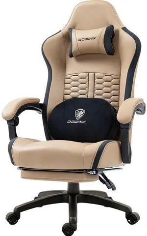 Dowinx Gaming Chair with Heated Massage Lumbar Support, Ergonomic Gaming Computer Chair with Pocket Spring Cushion and Footrest, Recliner High Back PC Chair for Adult, 330lbs,LS-MB3705 Brown