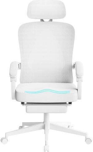 Dowinx Ergonomic Office Chair,Breathable Mesh Computer Chair with Pocket Spring Cushion,Comfy Desk Chair with Adjustable Lumbar Support and Headrest,LS-66WB0102 White