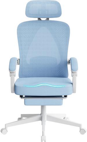 Dowinx Ergonomic Office Chair,Breathable Mesh Computer Chair with Pocket Spring Cushion,Comfy Desk Chair with Adjustable Lumbar Support and Headrest,LS-66WB0104 Blue