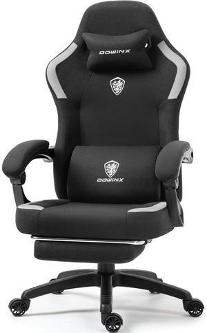 Dowinx Fabric Gaming Chair with Pocket Spring Cushion,Breathable Computer Chair with Lumbar Support and Footrest,High Back Game Office Chair for Adult,LS-6657K04 Black