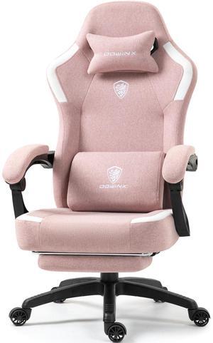 Dowinx Fabric Gaming Chair with Pocket Spring Cushion,Breathable Computer Chair with Lumbar Support and Footrest,High Back Game Office Chair for Adult,LS-6657K07 Pink
