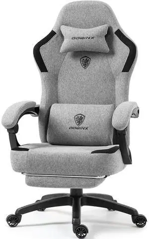 Dowinx Fabric Gaming Chair with Pocket Spring Cushion,Grey,Breathable Computer Chair with Lumbar Support and Footrest,High Back Game Office Chair for Adult,LS-6657K01
