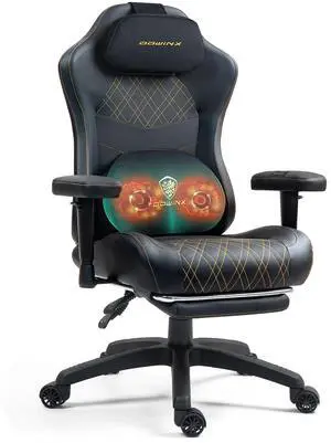 Dowinx Gaming Chair with Heated Massage Lumbar Support,Ergonomic Computer Chair with Pocket Spring Cushion,Reclining Game Chair,Adjustable Armrests and Footrest,LS-6650D02,Yellow