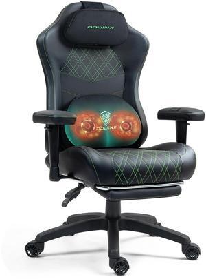 Dowinx Gaming Chair with Heated Massage Lumbar Support,Ergonomic Computer Chair with Pocket Spring Cushion,Reclining Game Chair with Adjustable Padded Armrests and Footrest,LS-6650D03 Green
