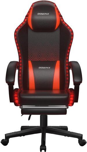 Dowinx Gaming Chair with RGB Lights, LED Gaming Chair with Footrest for Adults, Video Game Chair PU Leather, Ergonomic Gaming Chair with Massage Lumbar Support,LS-66LED0303 Red