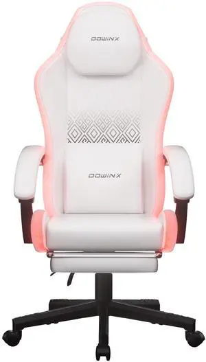 Dowinx Gaming Chair with RGB Lights, LED Gaming Chair with Footrest for Adults, Video Game Chair PU Leather, Ergonomic Gaming Chair with Massage Lumbar Support, LS-66LED0302 White