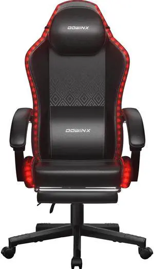 Dowinx Gaming Chair with RGB Lights, LED Gaming Chair with Footrest for Adults, Video Game Chair PU Leather, Ergonomic Gaming Chair with Massage Lumbar Support,Black,LS-66LED0301
