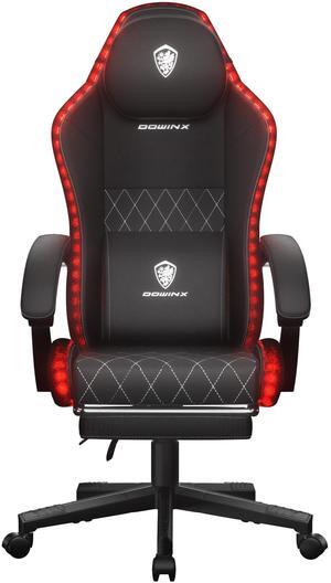 Dowinx Gaming Chair with RGB Lights, LED Gaming Chair with Footrest for Adults, Video Game Chair Fabric Black, Ergonomic Gaming Chair with Massage Lumbar Support,LS-66LED03B01