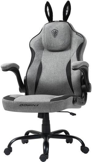 Dowinx Gaming Chair with Cute Bunny Ears, Ergonomic Computer Chair for Adult, Game Chair Cloth for Girl, Teen, LS-665101,Black