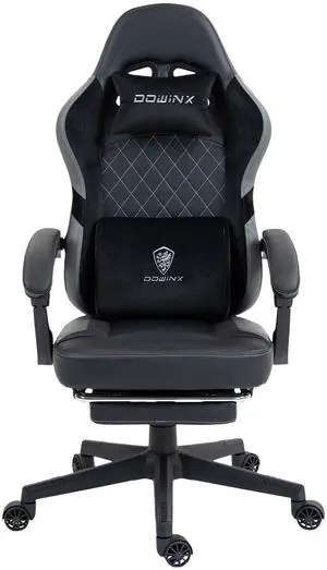 Dowinx Gaming chair with Pocket SpringCushion, Ergonomic Computer chair withFootrest, High Back Game chair withMassage Lumbar support for Office Home,Black / Grey